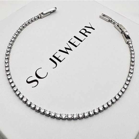 Real Zircon Adjustable Tennis Bracelet | Platinum Plated | Waterproof - Picture 10 of 13